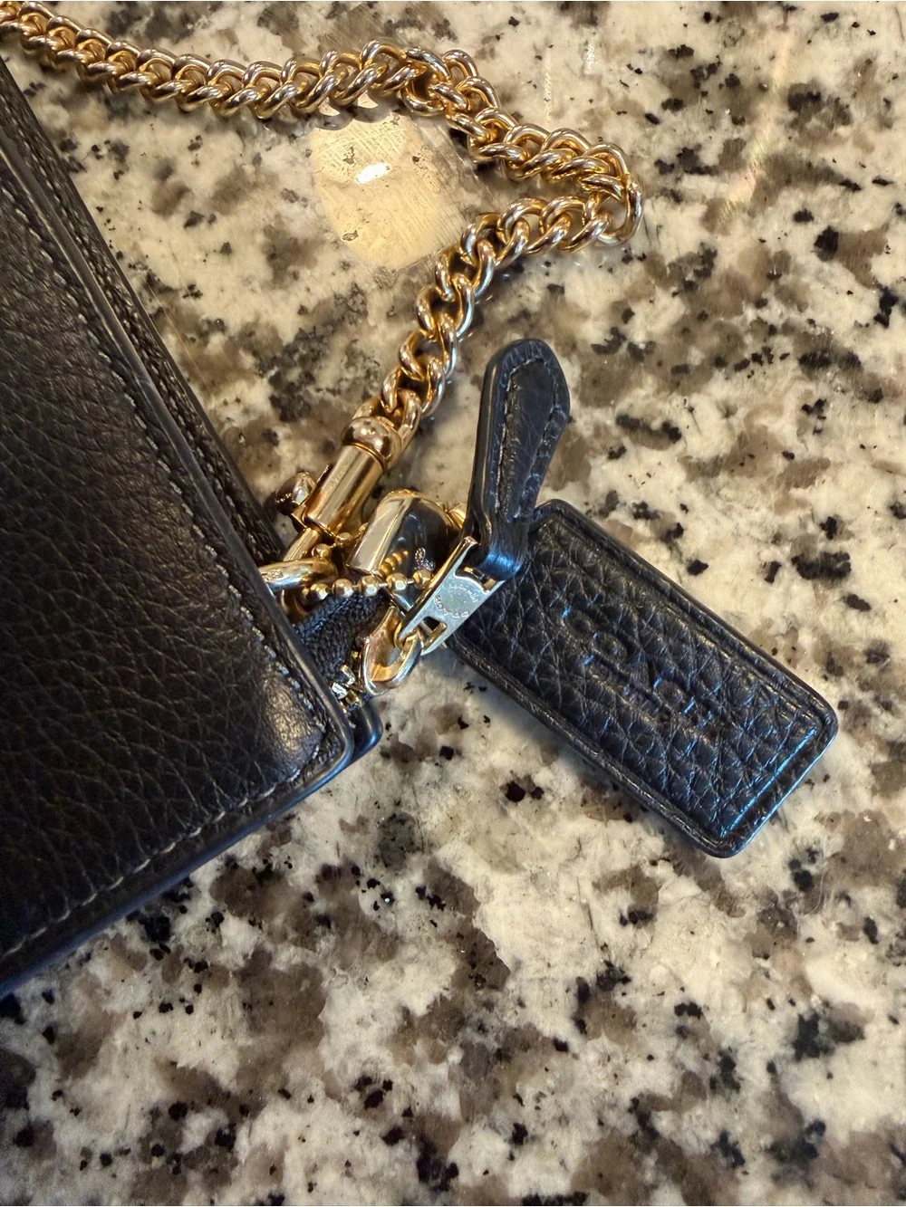 Coach Black Pebbled Leather Crossbody with Gold Chain Strap